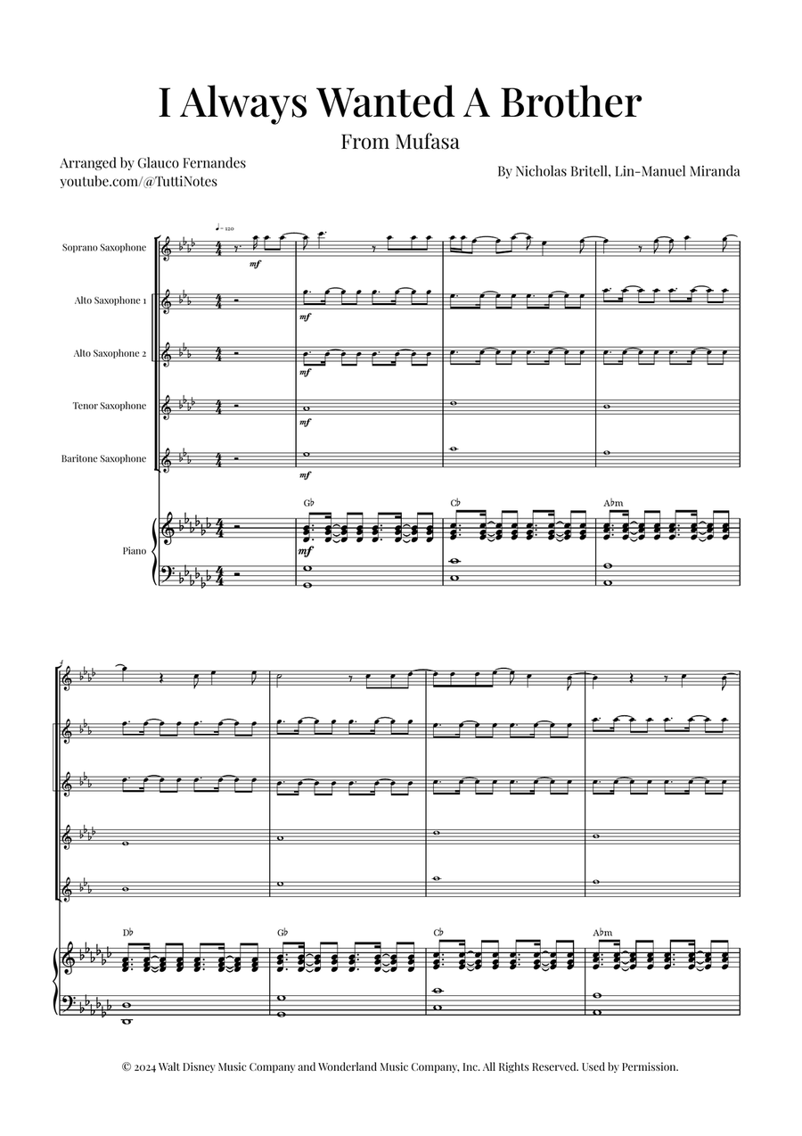 I Always Wanted A Brother Saxophone Quintet scores gallery preview page 1