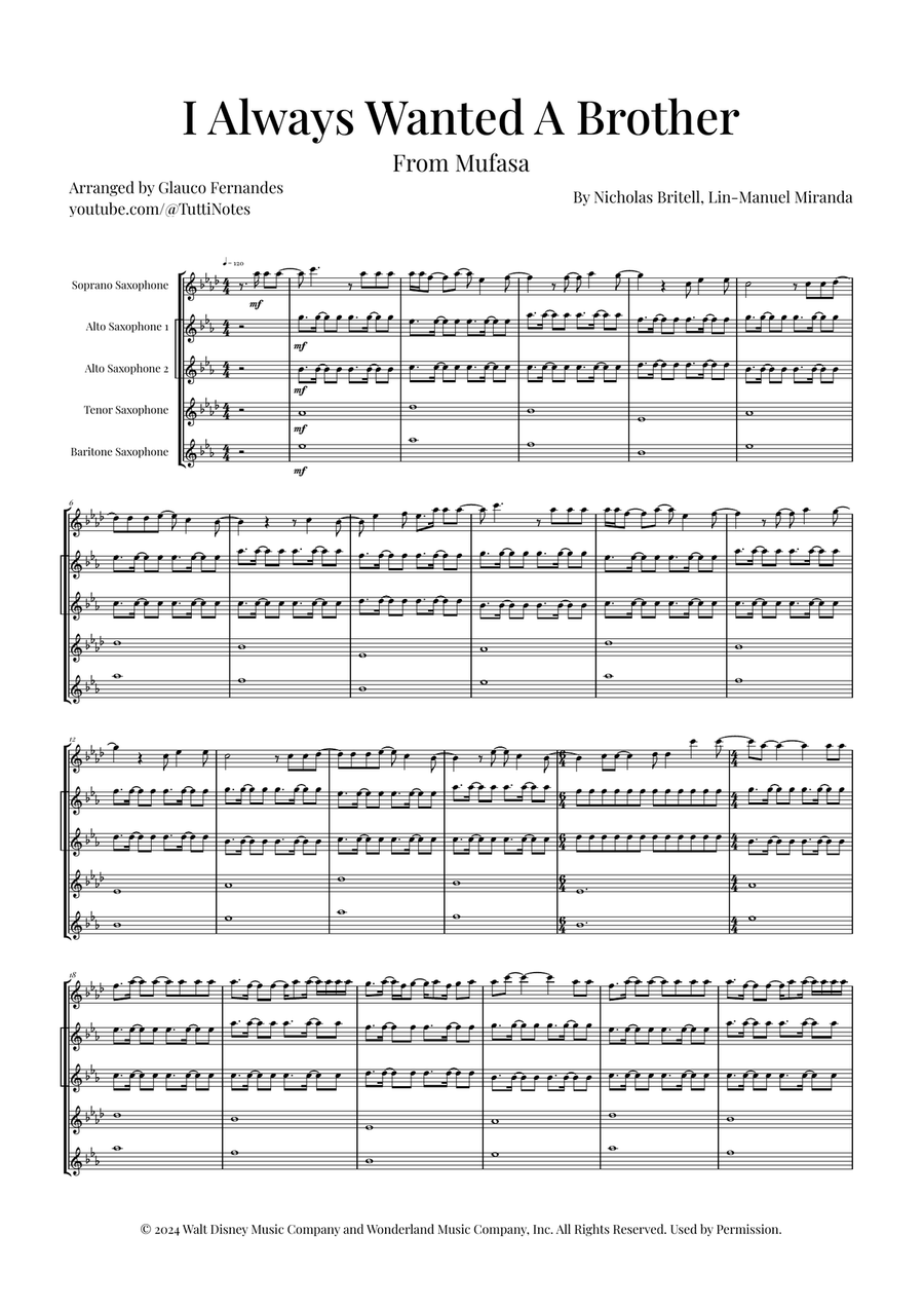 I Always Wanted A Brother Saxophone Quintet scores gallery preview page 1