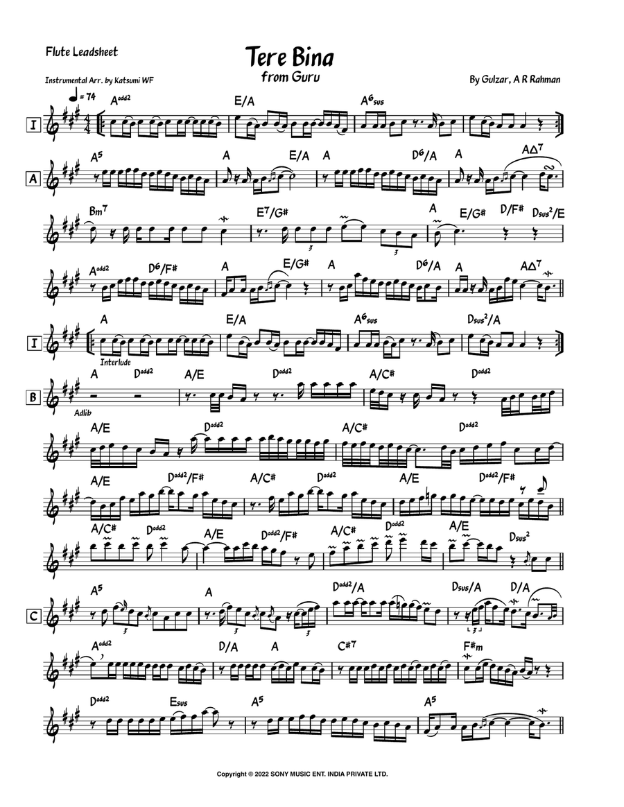 Tere Bina (360 Ra) Tere Bina (360 Ra) Flute Solo scores gallery preview page 1