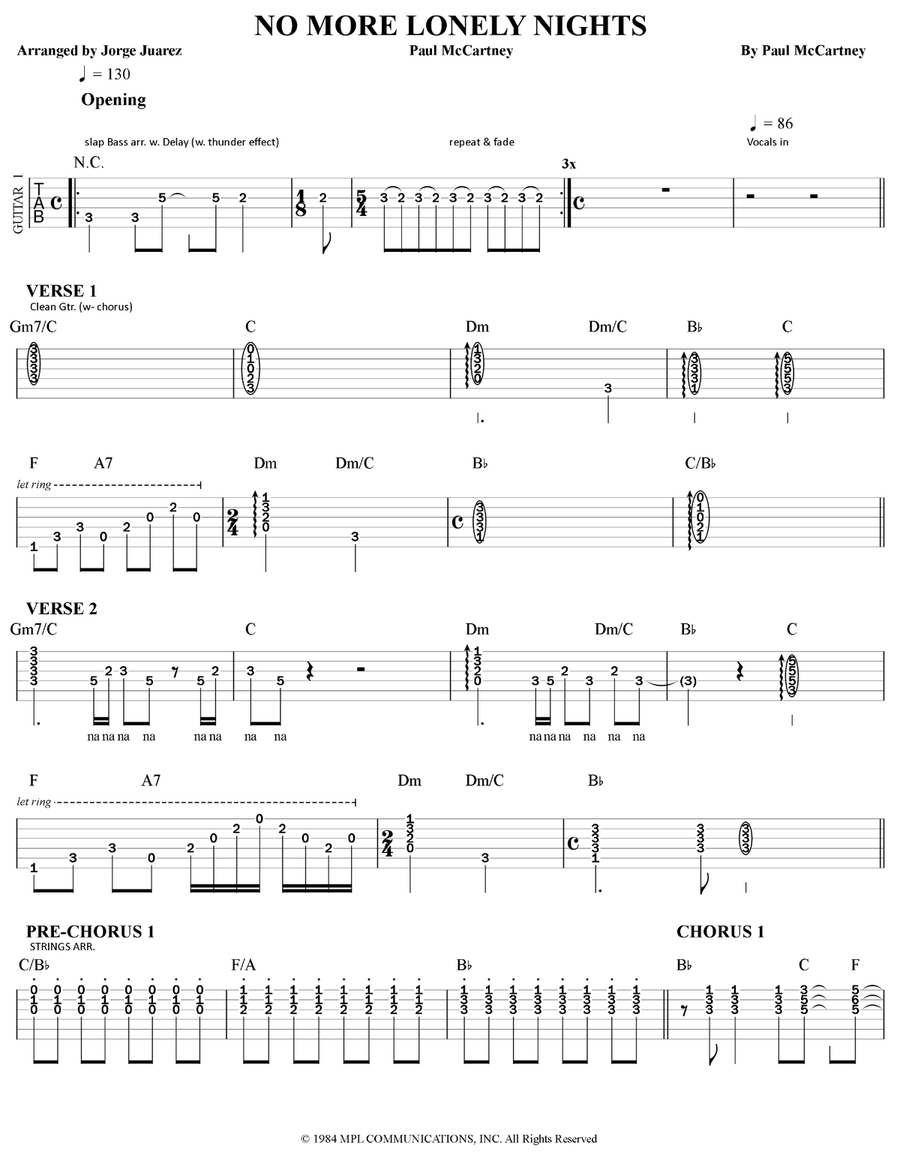 No More Lonely Nights No More Lonely Nights Guitar Tablature scores gallery preview page 1