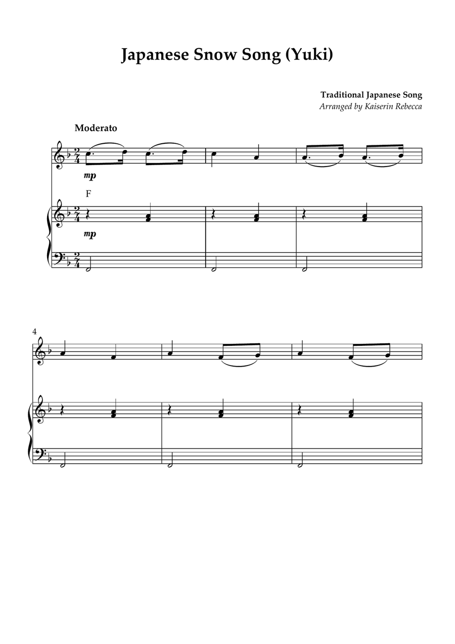 Japanese Snow Song (Yuki) Piano scores gallery preview page 1