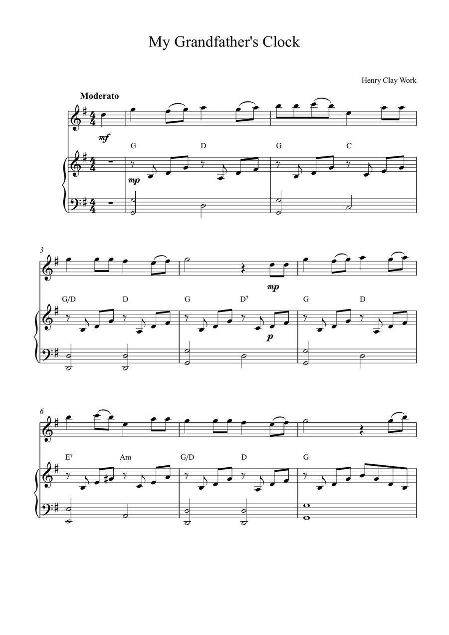 My Grandfather's Clock My Grandfather's Clock Flute Solo scores gallery preview page 1