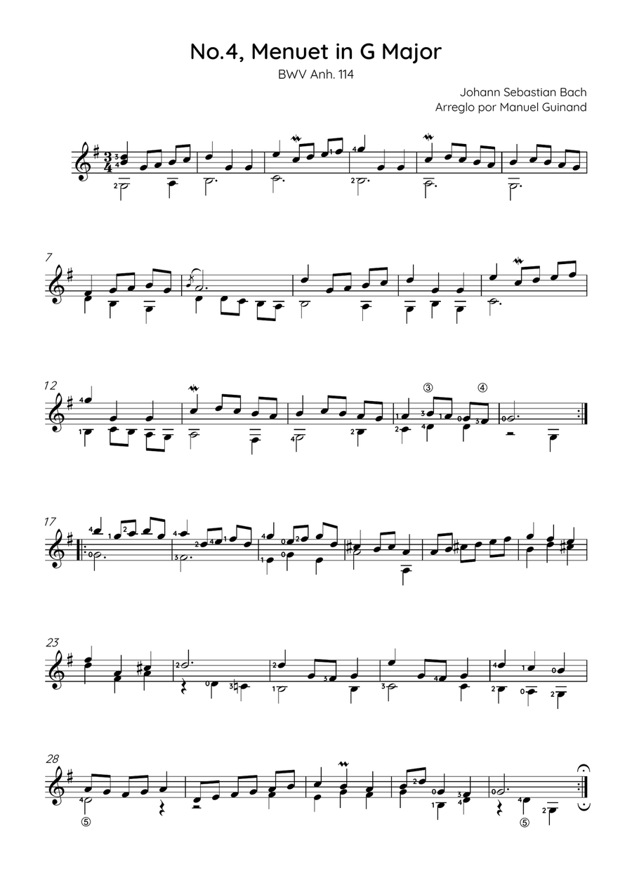 Menuet in G Major No.4. BWV Anh. 114 Acoustic Guitar scores gallery preview page 1