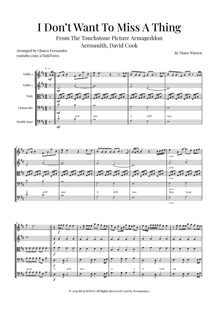 I Don't Want To Miss A Thing String Orchestra scores gallery preview page 1