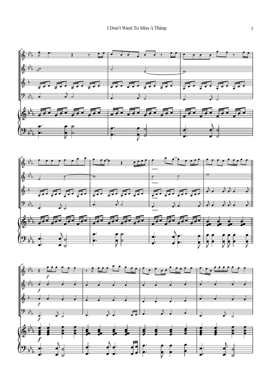 I Don't Want To Miss A Thing Woodwind Quartet scores gallery preview page 3