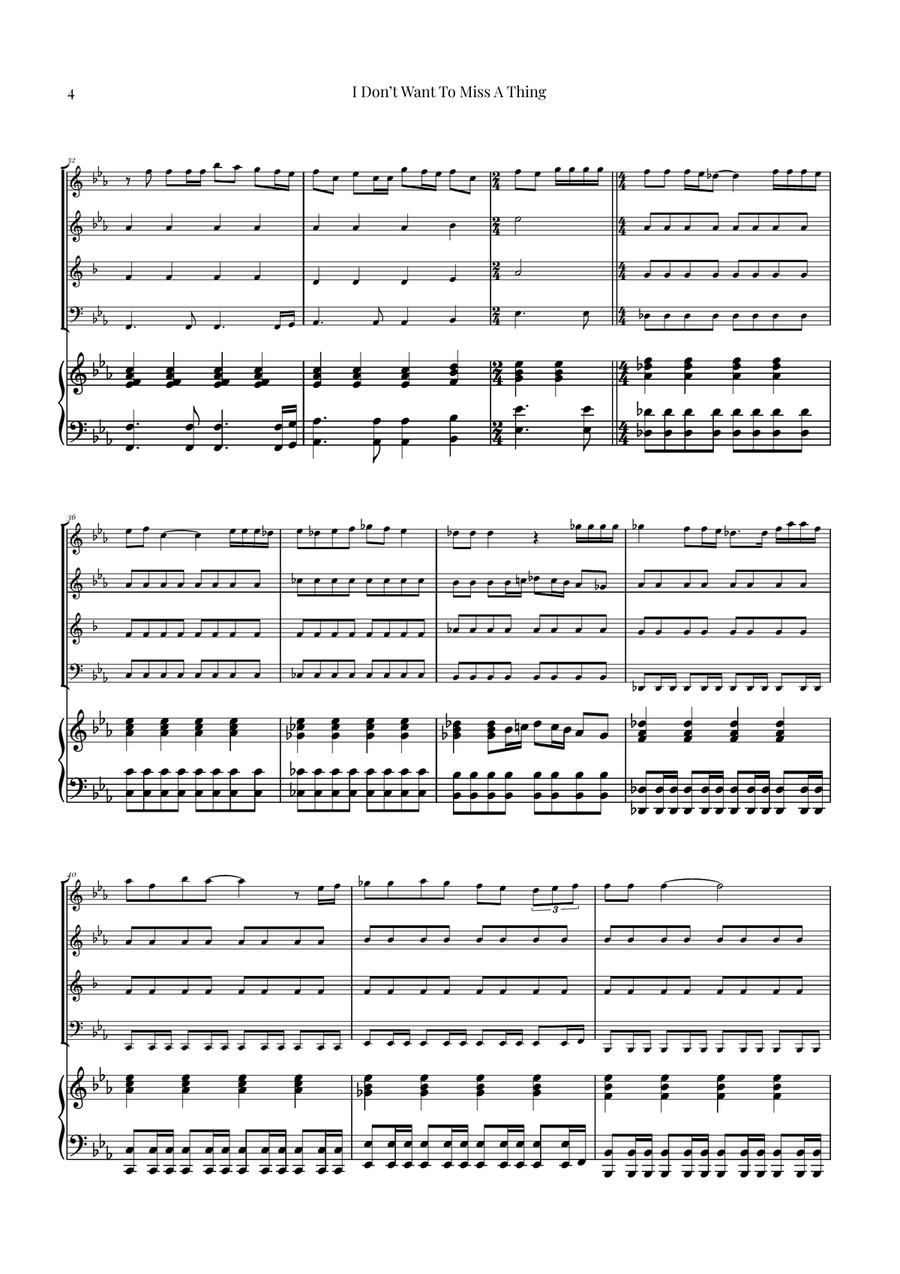 I Don't Want To Miss A Thing Woodwind Quartet scores gallery preview page 4