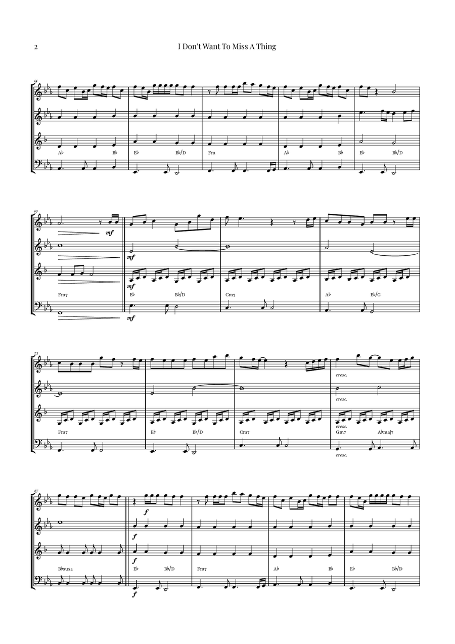 I Don't Want To Miss A Thing Woodwind Quartet scores gallery preview page 2