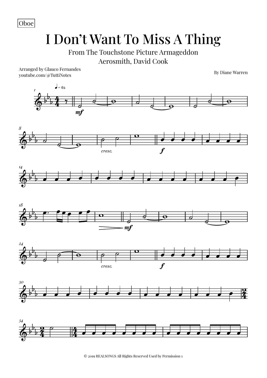 I Don't Want To Miss A Thing Woodwind Quartet scores gallery preview page 6