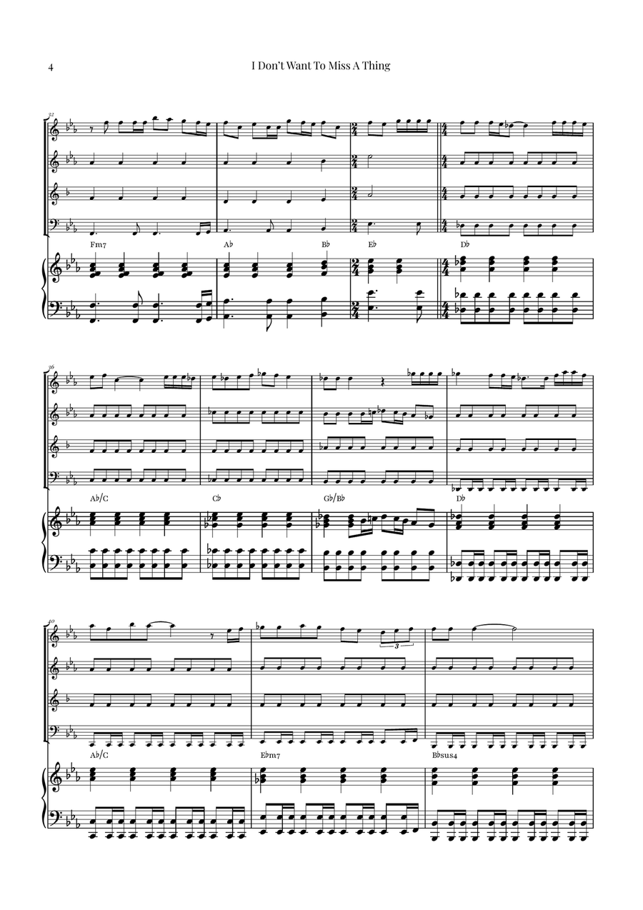I Don't Want To Miss A Thing Woodwind Quartet scores gallery preview page 4