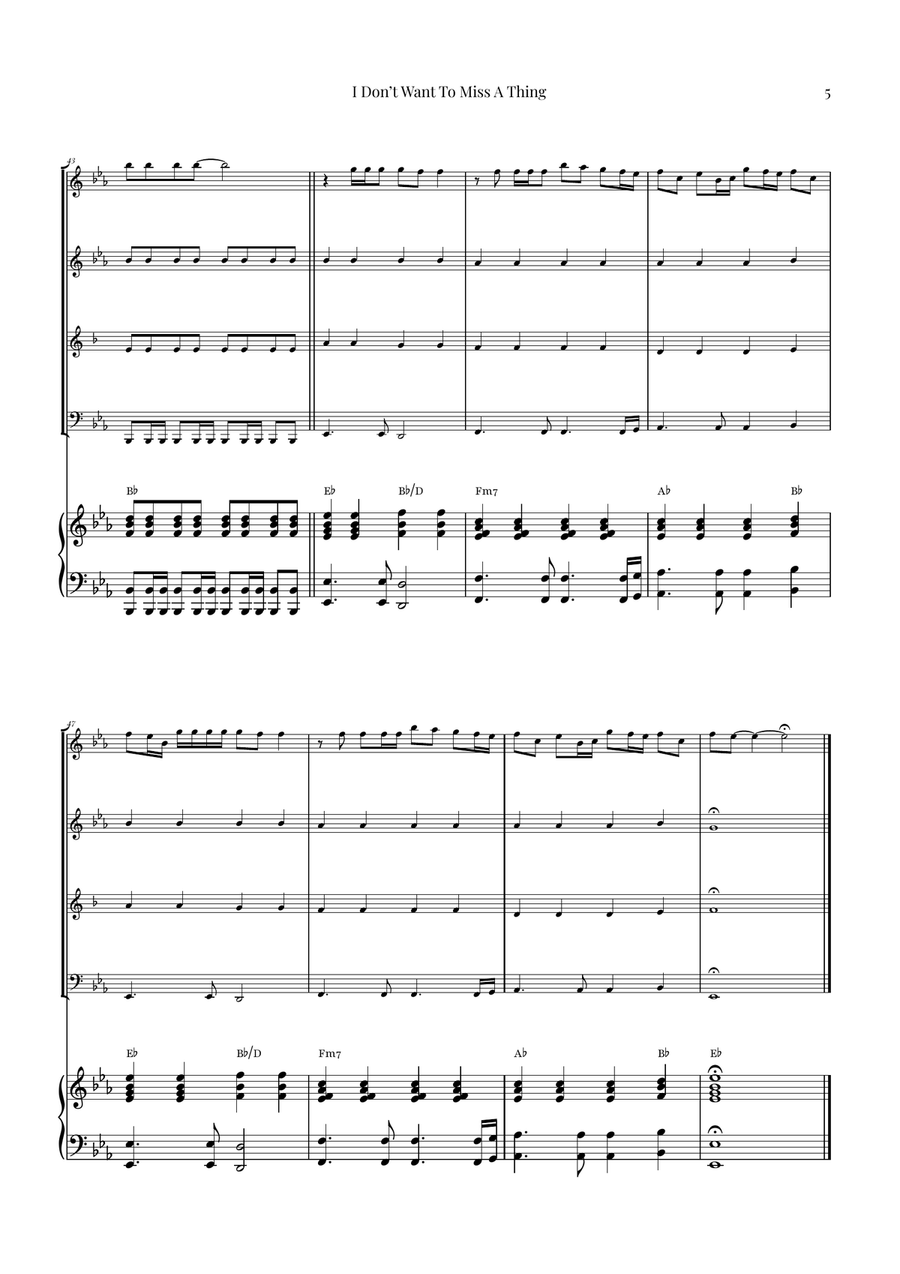 I Don't Want To Miss A Thing Woodwind Quartet scores gallery preview page 5