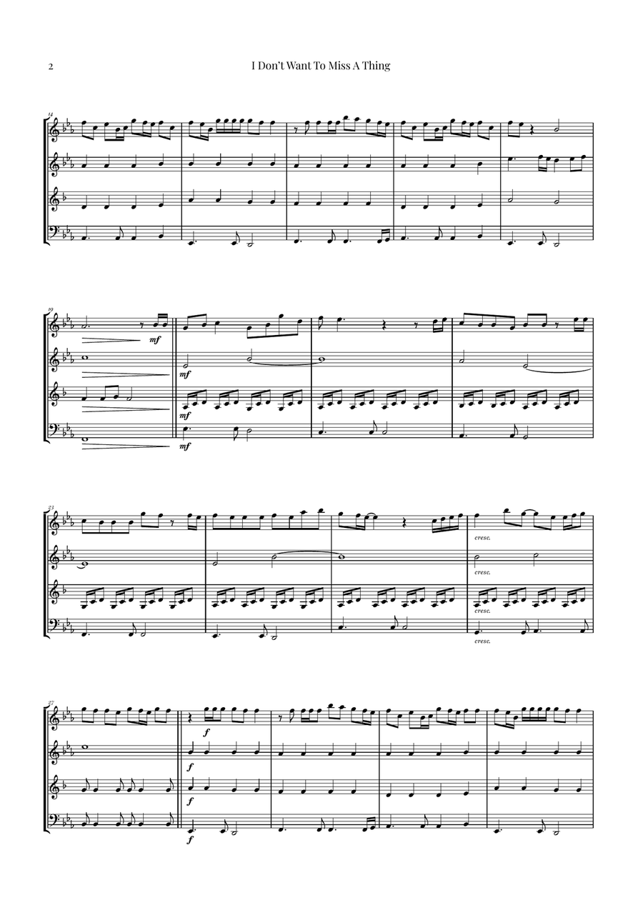 I Don't Want To Miss A Thing Woodwind Quartet scores gallery preview page 2