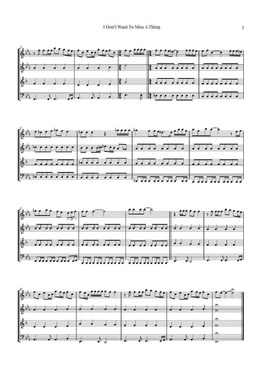 I Don't Want To Miss A Thing Woodwind Quartet scores gallery preview page 3