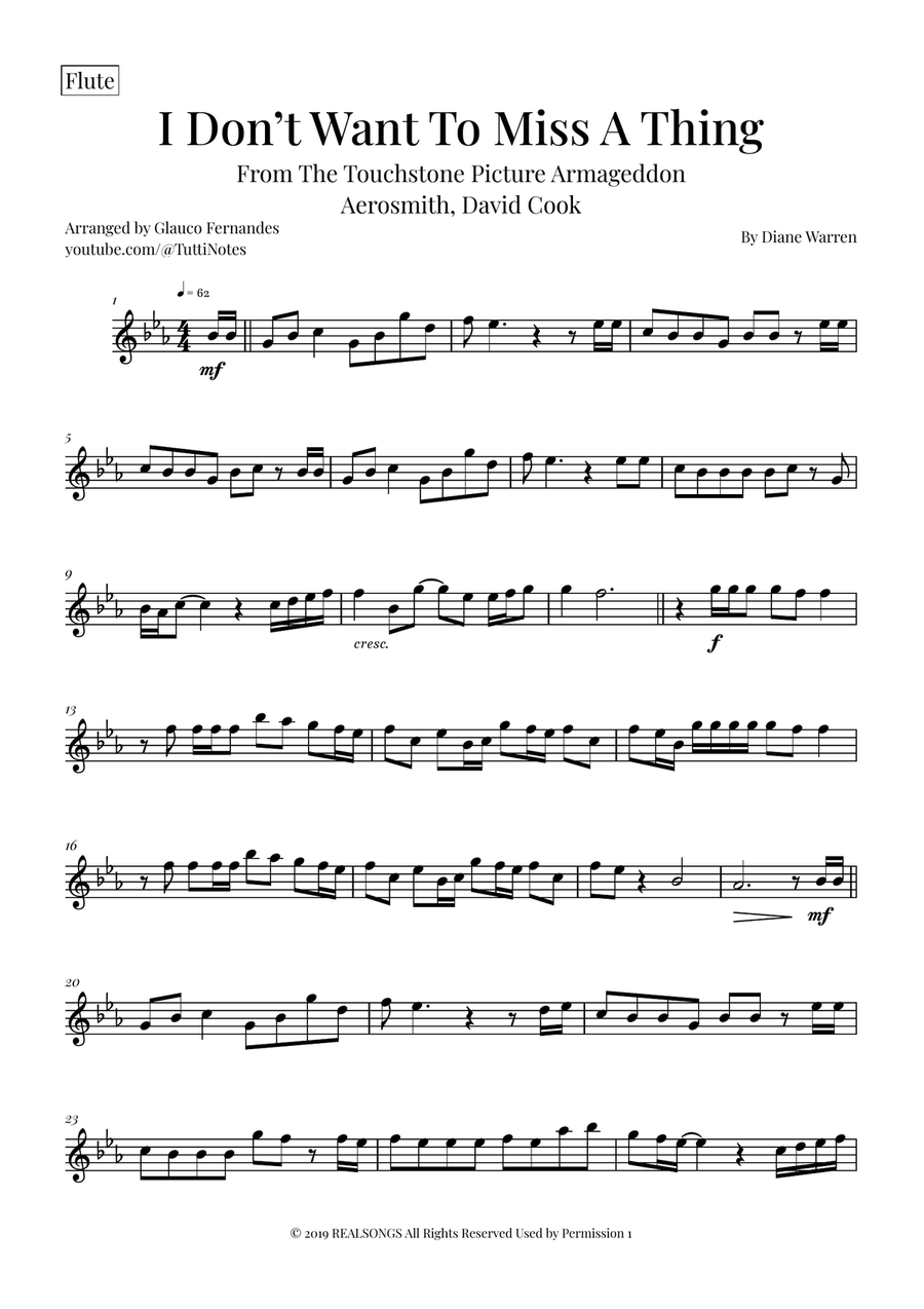 I Don't Want To Miss A Thing Woodwind Quartet scores gallery preview page 4