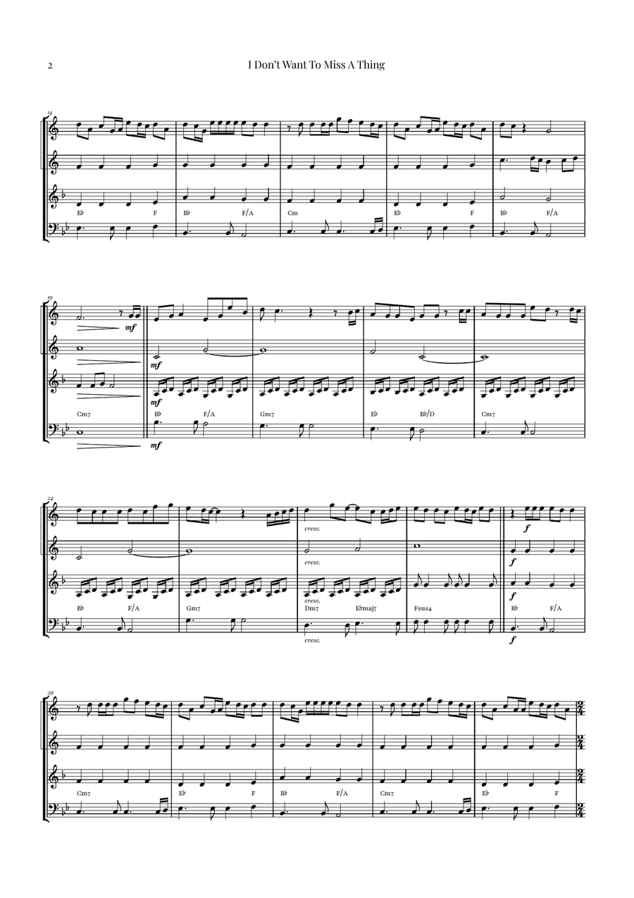 I Don't Want To Miss A Thing Brass Quartet scores gallery preview page 2