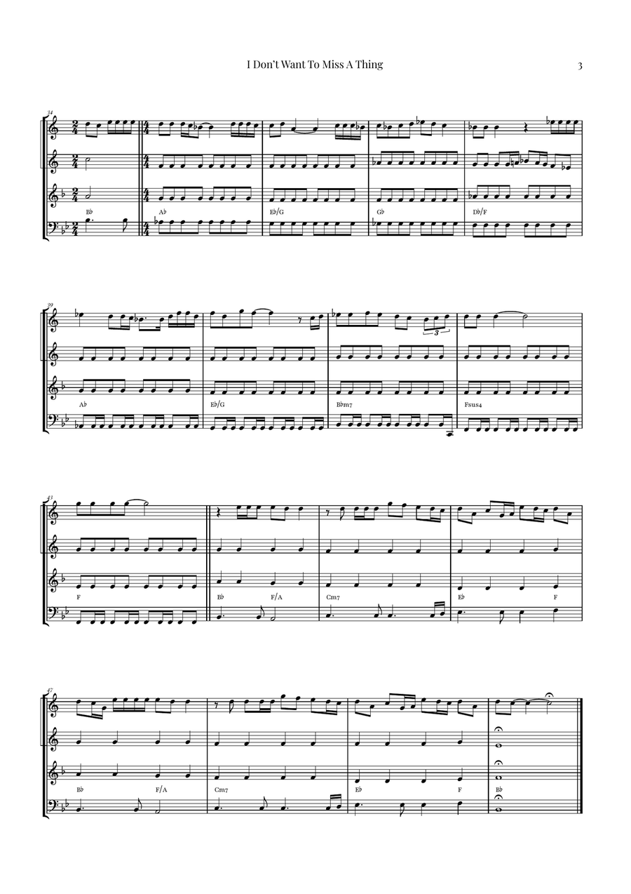 I Don't Want To Miss A Thing Brass Quartet scores gallery preview page 3