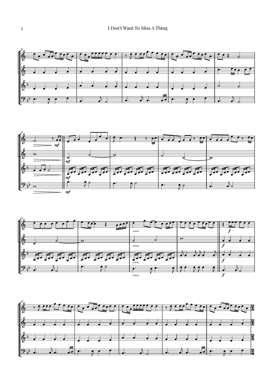 I Don't Want To Miss A Thing Brass Quartet scores gallery preview page 2