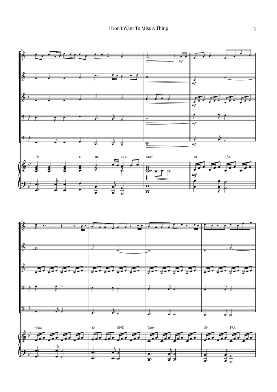 I Don't Want To Miss A Thing Brass Quintet scores gallery preview page 3