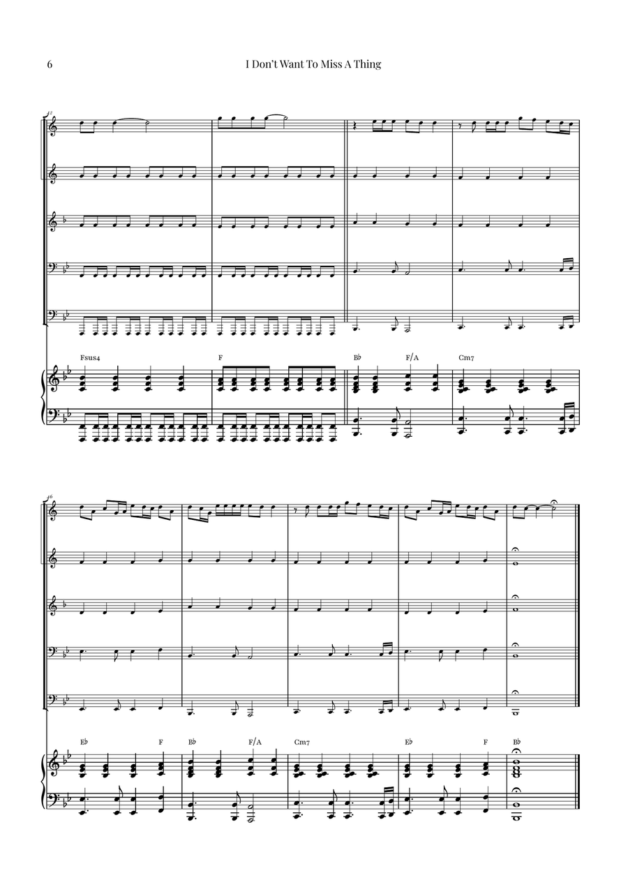 I Don't Want To Miss A Thing Brass Quintet scores gallery preview page 6