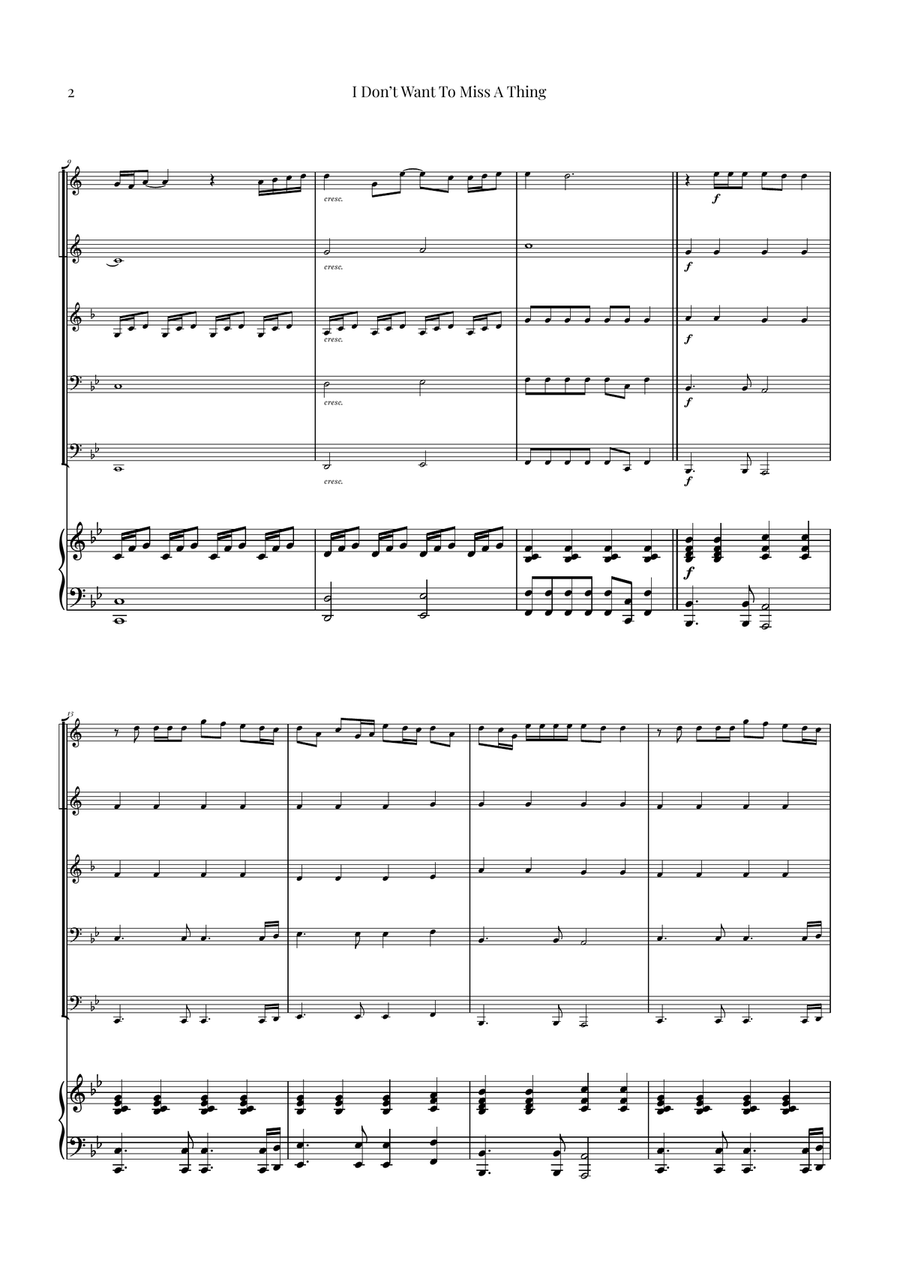 I Don't Want To Miss A Thing Brass Quintet scores gallery preview page 2