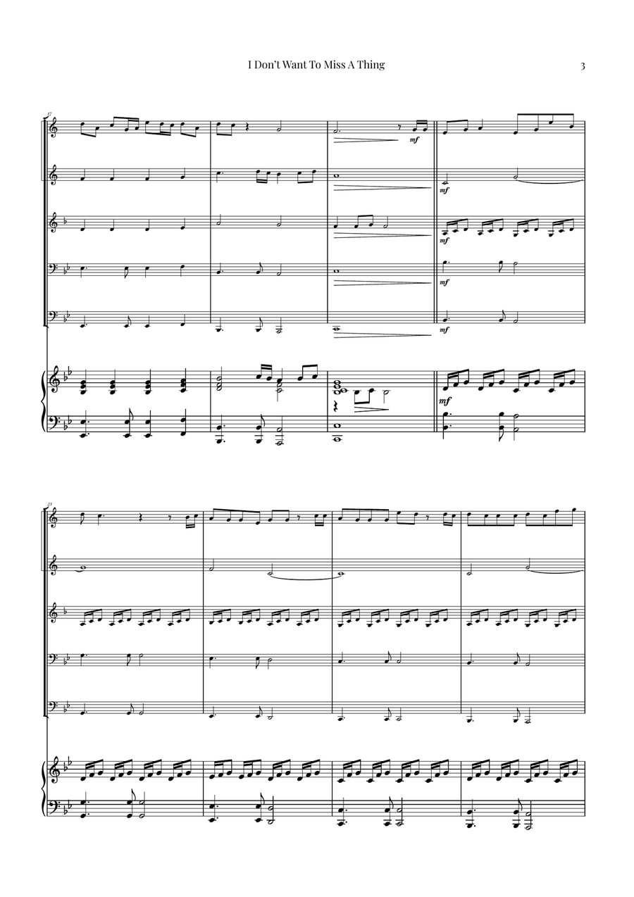 I Don't Want To Miss A Thing Brass Quintet scores gallery preview page 3
