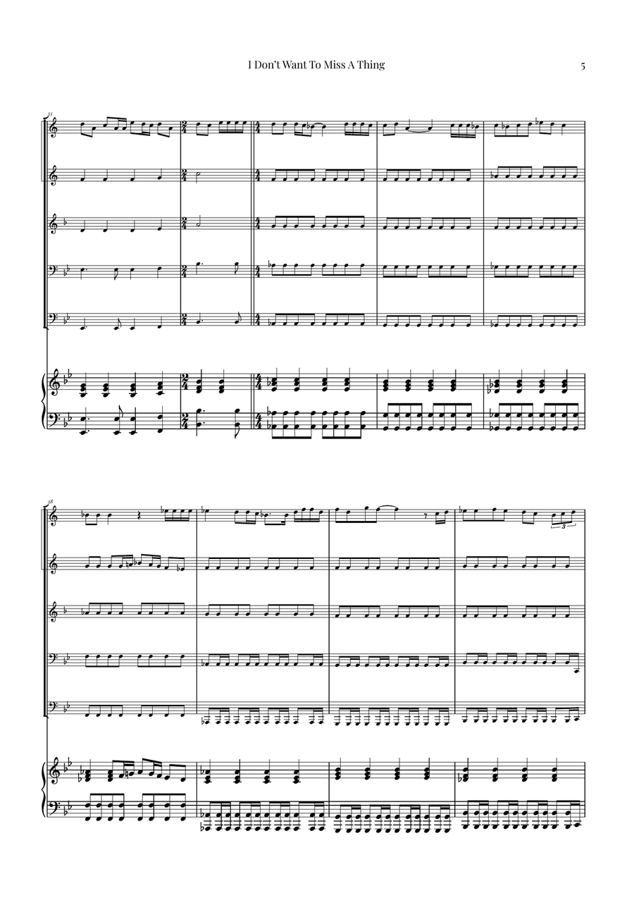 I Don't Want To Miss A Thing Brass Quintet scores gallery preview page 5