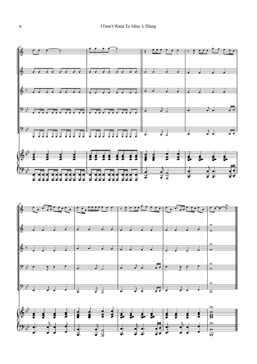 I Don't Want To Miss A Thing Brass Quintet scores gallery preview page 6