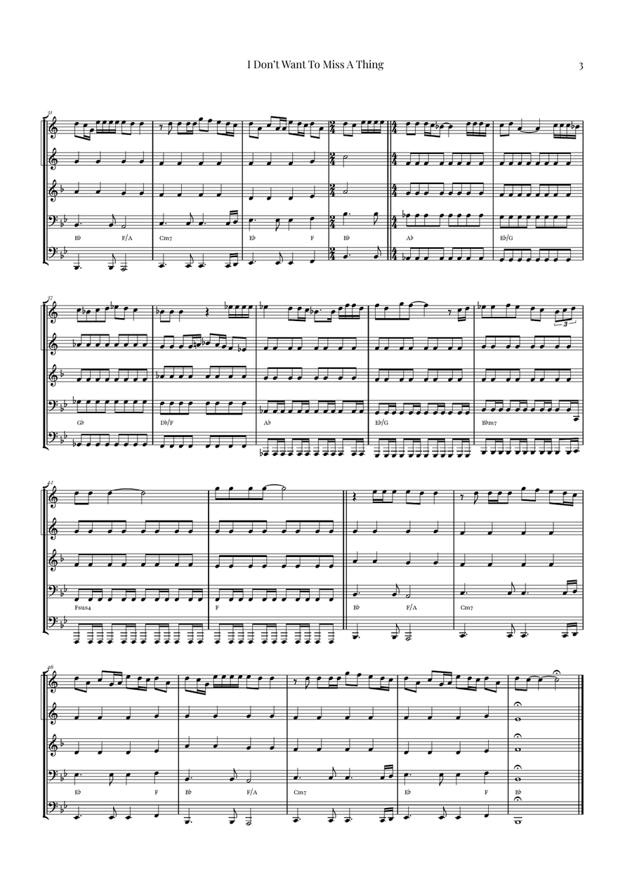 I Don't Want To Miss A Thing Brass Quintet scores gallery preview page 3