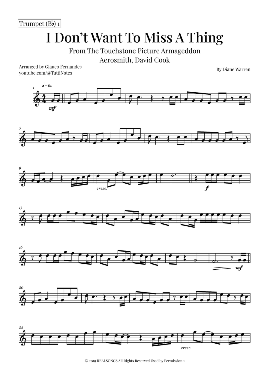 I Don't Want To Miss A Thing Brass Quintet scores gallery preview page 4