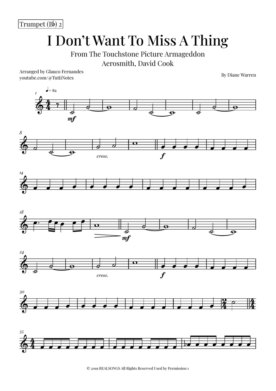 I Don't Want To Miss A Thing Brass Quintet scores gallery preview page 6
