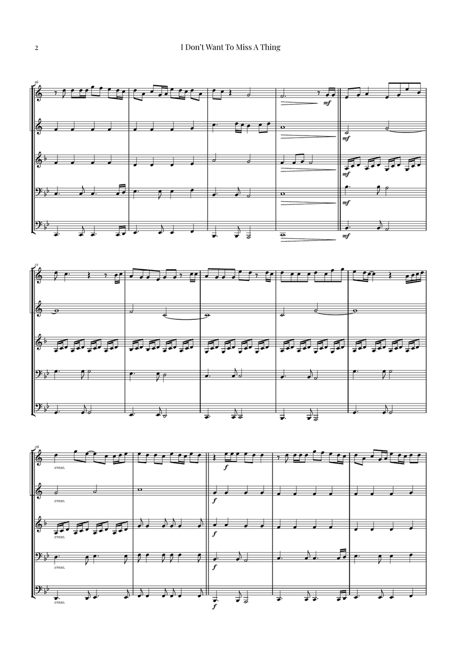 I Don't Want To Miss A Thing Brass Quintet scores gallery preview page 2