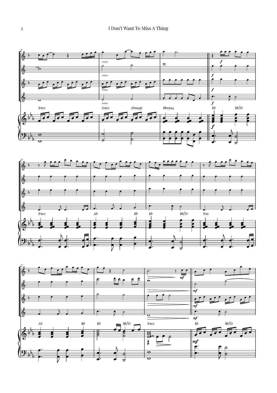 I Don't Want To Miss A Thing Saxophone Quartet scores gallery preview page 2