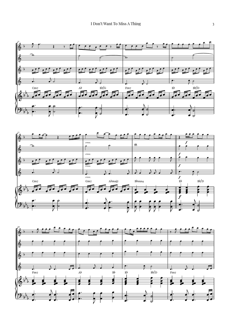 I Don't Want To Miss A Thing Saxophone Quartet scores gallery preview page 3