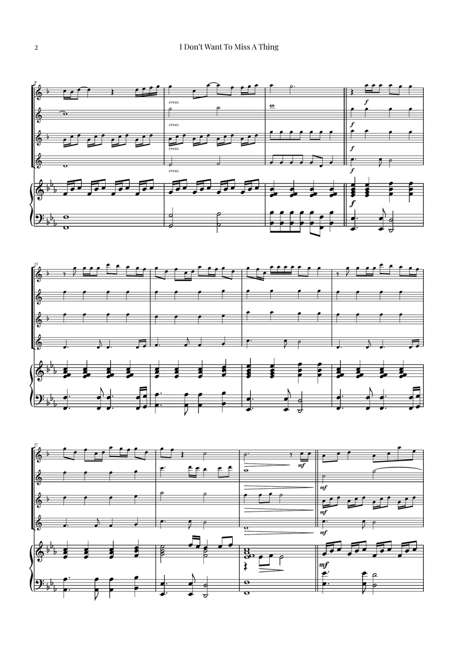 I Don't Want To Miss A Thing Saxophone Quartet scores gallery preview page 2