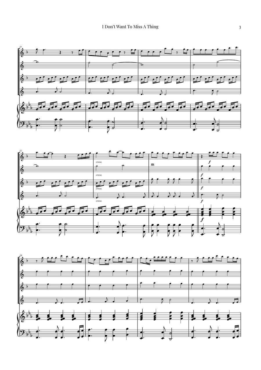 I Don't Want To Miss A Thing Saxophone Quartet scores gallery preview page 3