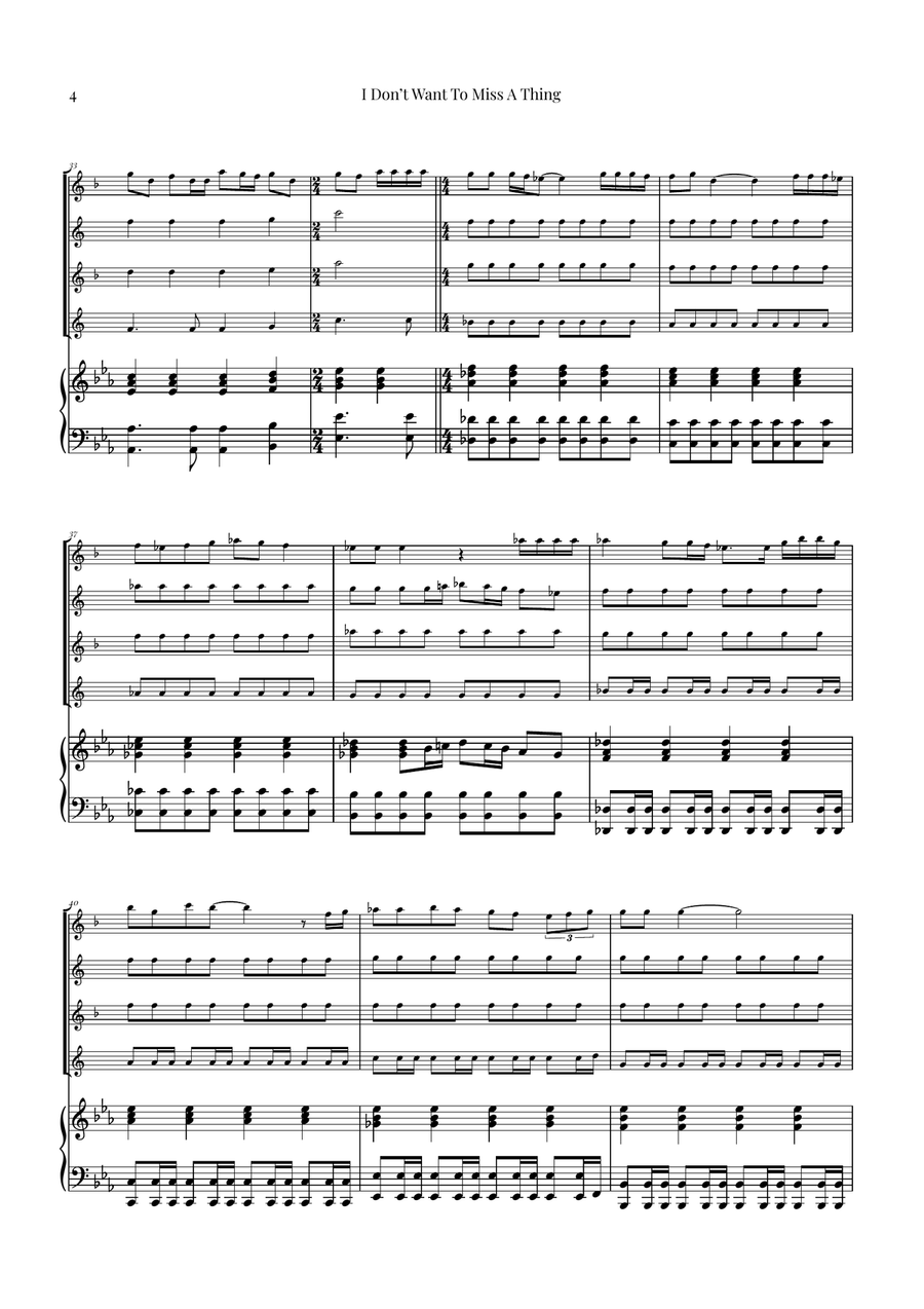 I Don't Want To Miss A Thing Saxophone Quartet scores gallery preview page 4