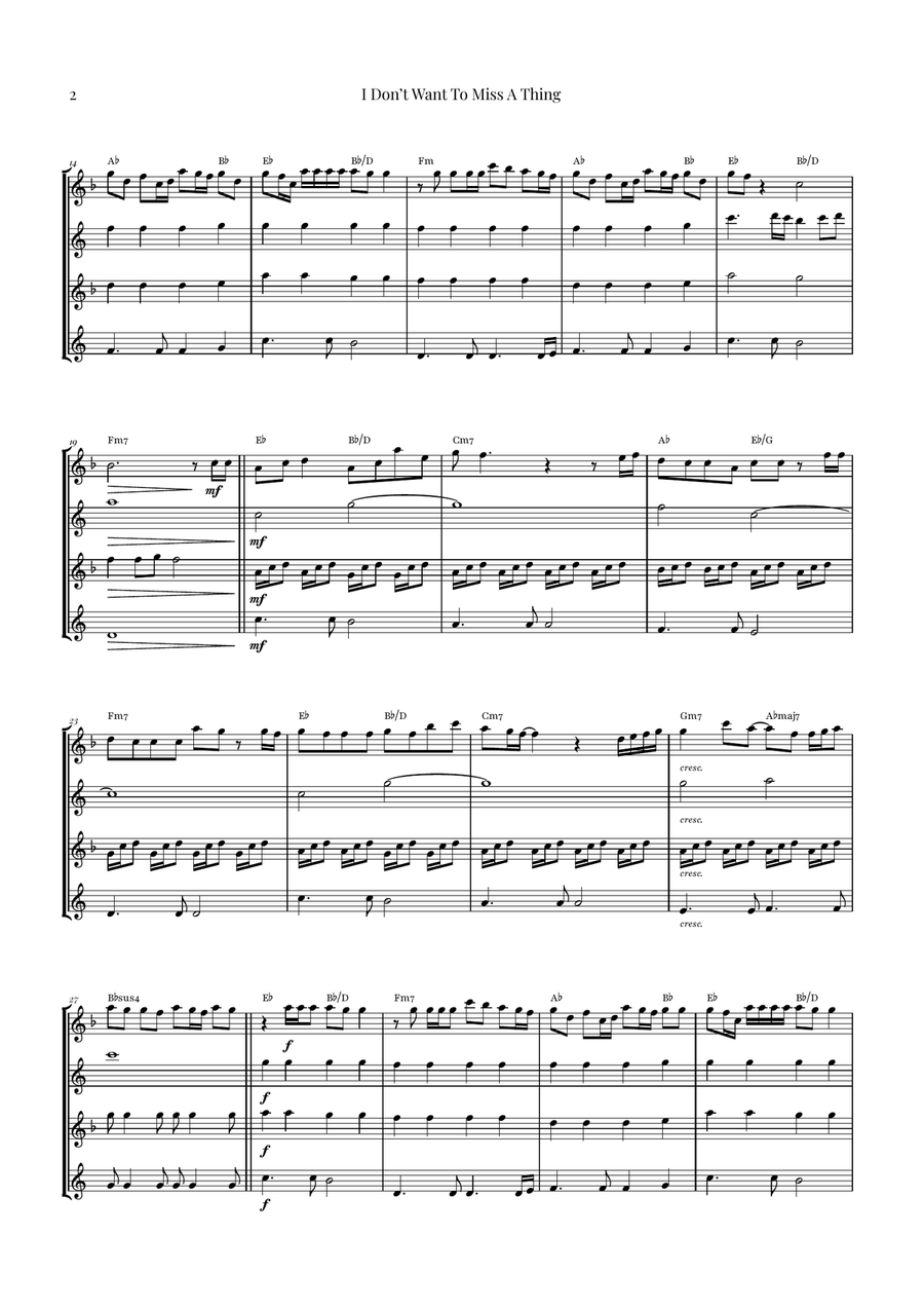 I Don't Want To Miss A Thing Saxophone Quartet scores gallery preview page 2