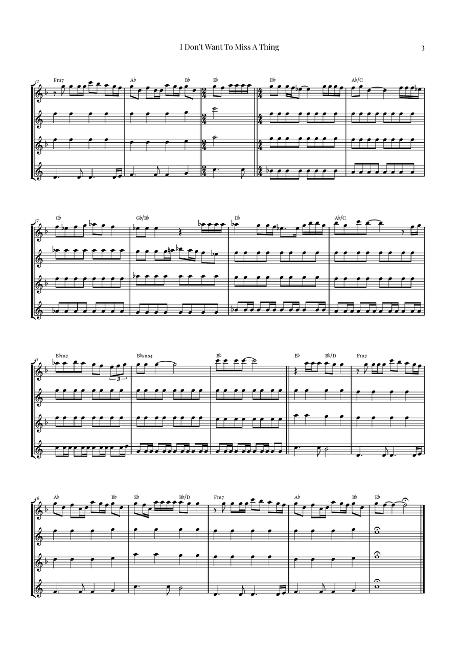 I Don't Want To Miss A Thing Saxophone Quartet scores gallery preview page 3