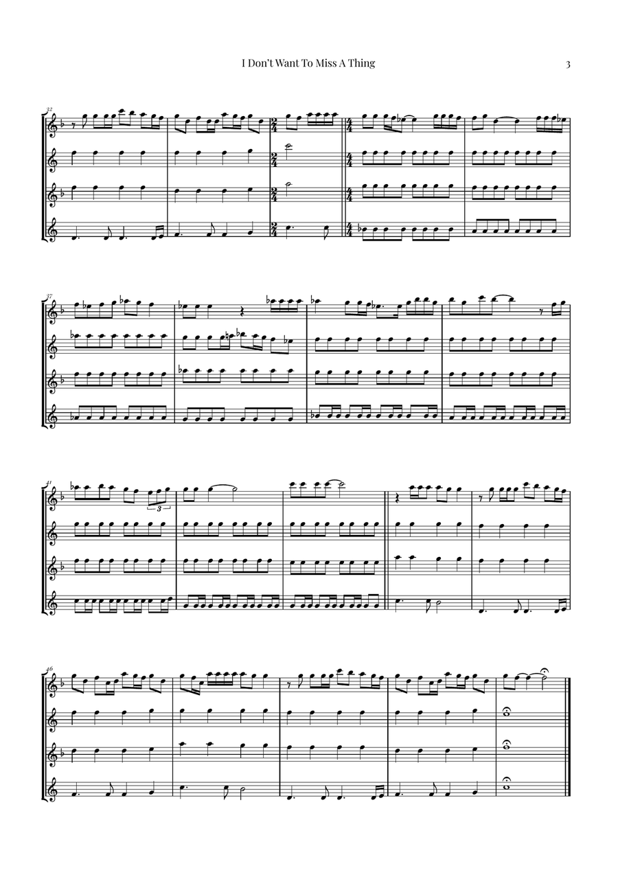 I Don't Want To Miss A Thing Saxophone Quartet scores gallery preview page 3