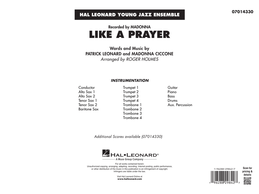 Like A Prayer (arr. Roger Holmes) - Alto Sax - Conductor Score (Full Score) Jazz Ensemble scores gallery preview page 1