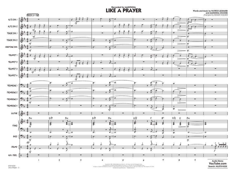 Like A Prayer (arr. Roger Holmes) - Alto Sax - Conductor Score (Full Score) Jazz Ensemble scores gallery preview page 2