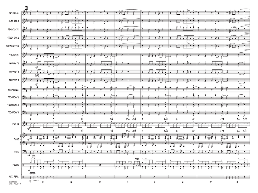 Like A Prayer (arr. Roger Holmes) - Alto Sax - Conductor Score (Full Score) Jazz Ensemble scores gallery preview page 3