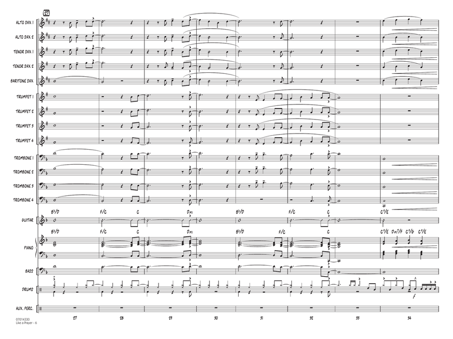 Like A Prayer (arr. Roger Holmes) - Alto Sax - Conductor Score (Full Score) Jazz Ensemble scores gallery preview page 5