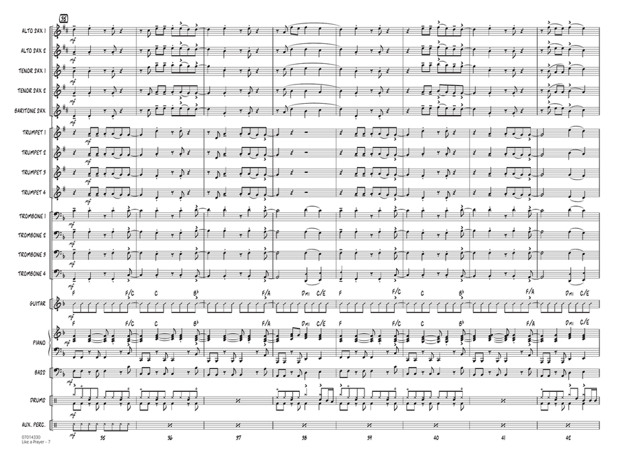 Like A Prayer (arr. Roger Holmes) - Alto Sax - Conductor Score (Full Score) Jazz Ensemble scores gallery preview page 6