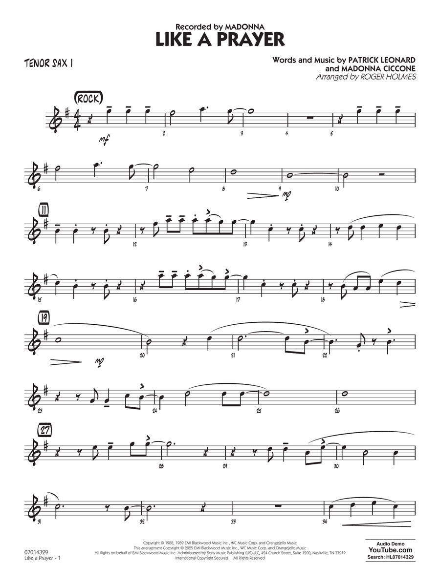 Like A Prayer (arr. Roger Holmes) - Alto Sax - Tenor Sax 1 Jazz Ensemble scores gallery preview page 1