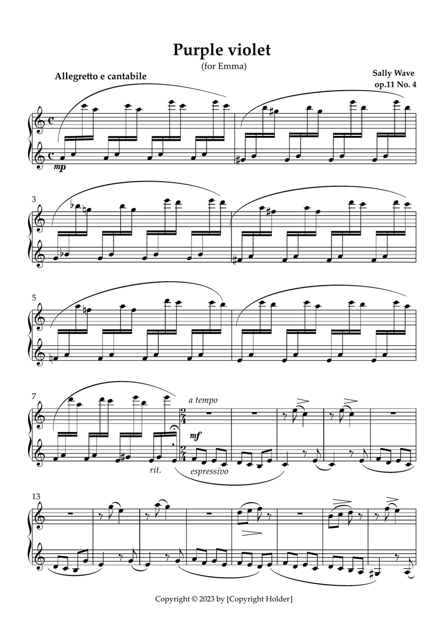 Purple Violet op.11 No.4 from the book Little touches of Springtime Easy Piano scores gallery preview page 2
