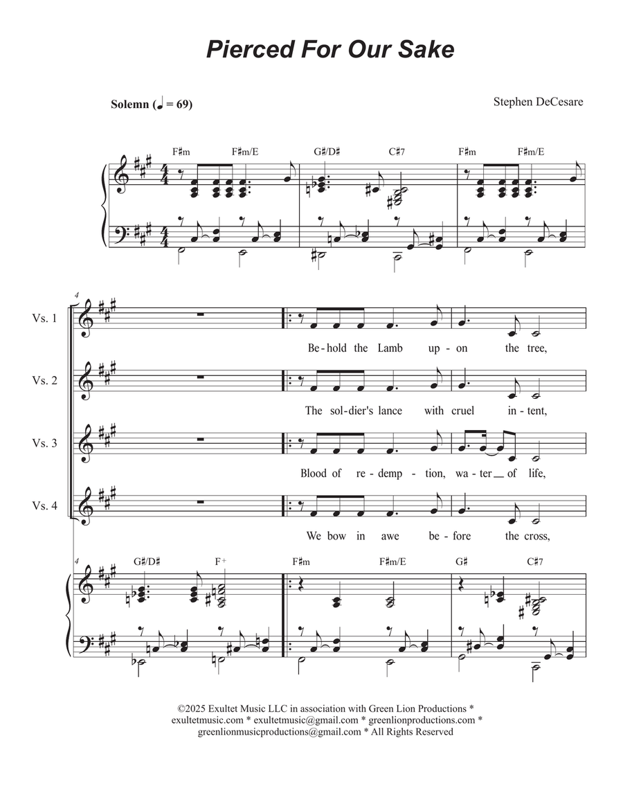 Pierced For Our Sake (Unison choir) Unison Choir scores gallery preview page 1