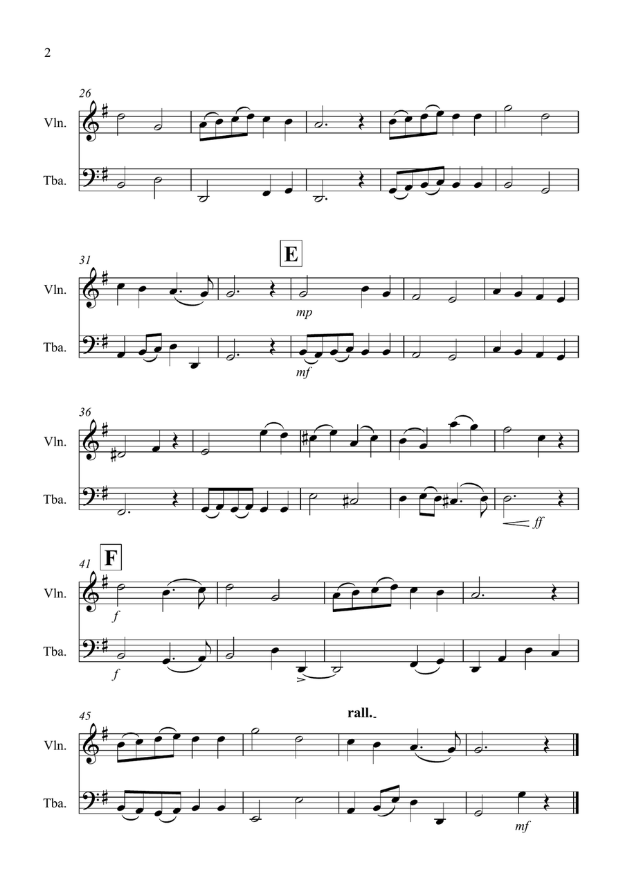 Thine Be The Glory for Violin and Tuba Duet Tuba scores gallery preview page 2