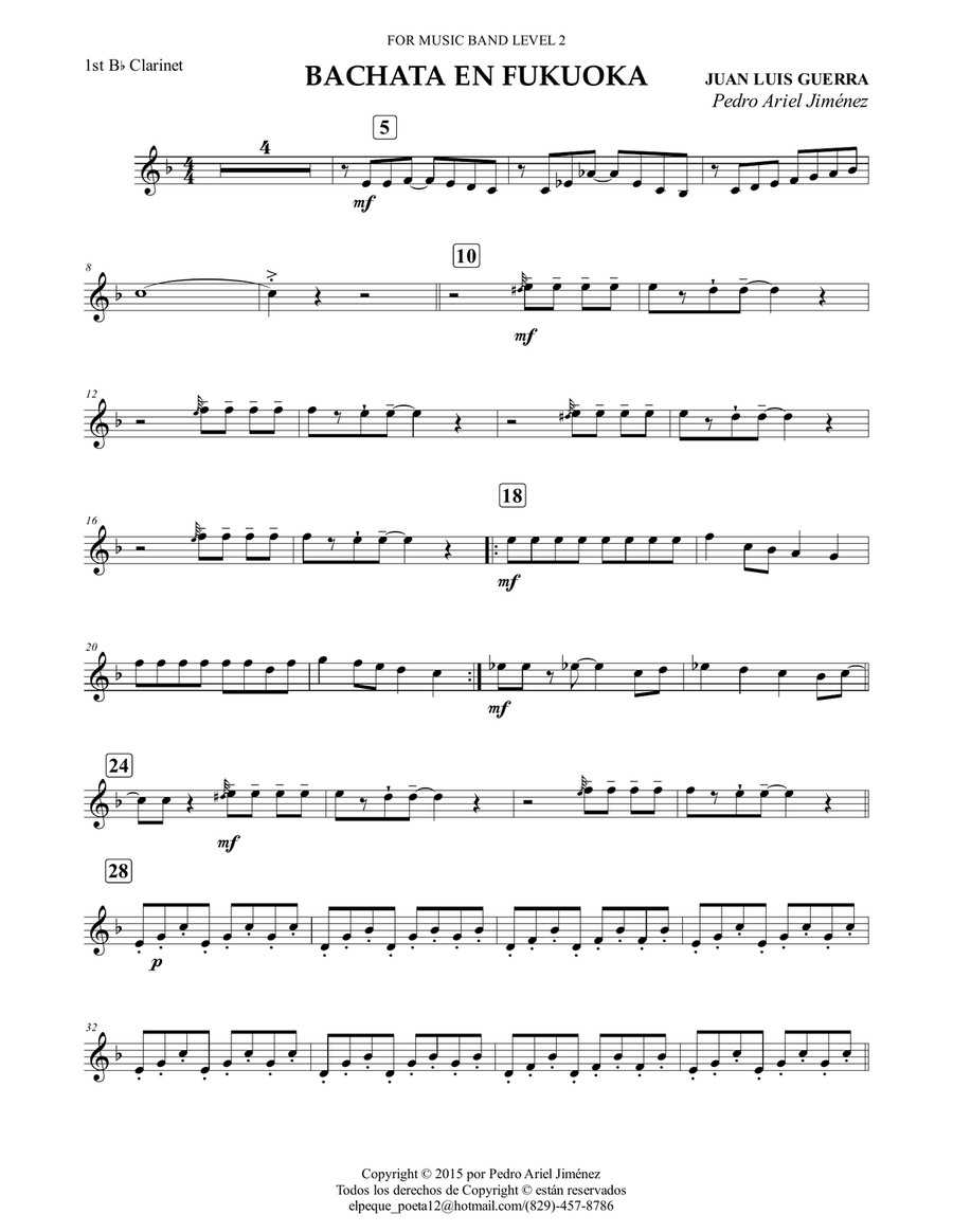 BACHATA EN FUCUOCA - 1st Bb CLARINET B-Flat Clarinet scores gallery preview page 1
