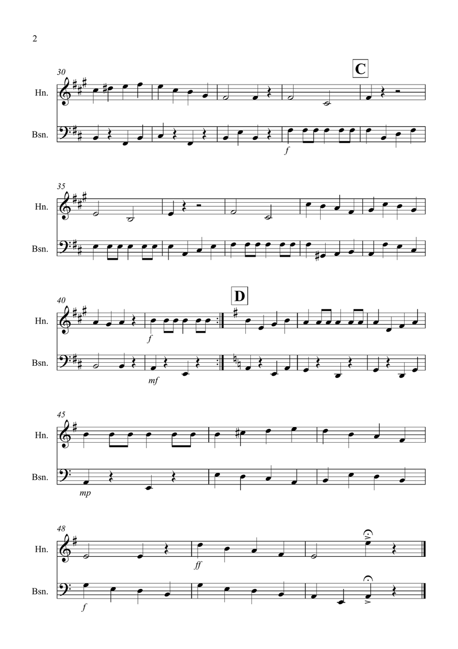 Drunken Sailor for Horn and Bassoon Duet Woodwind Duet scores gallery preview page 2