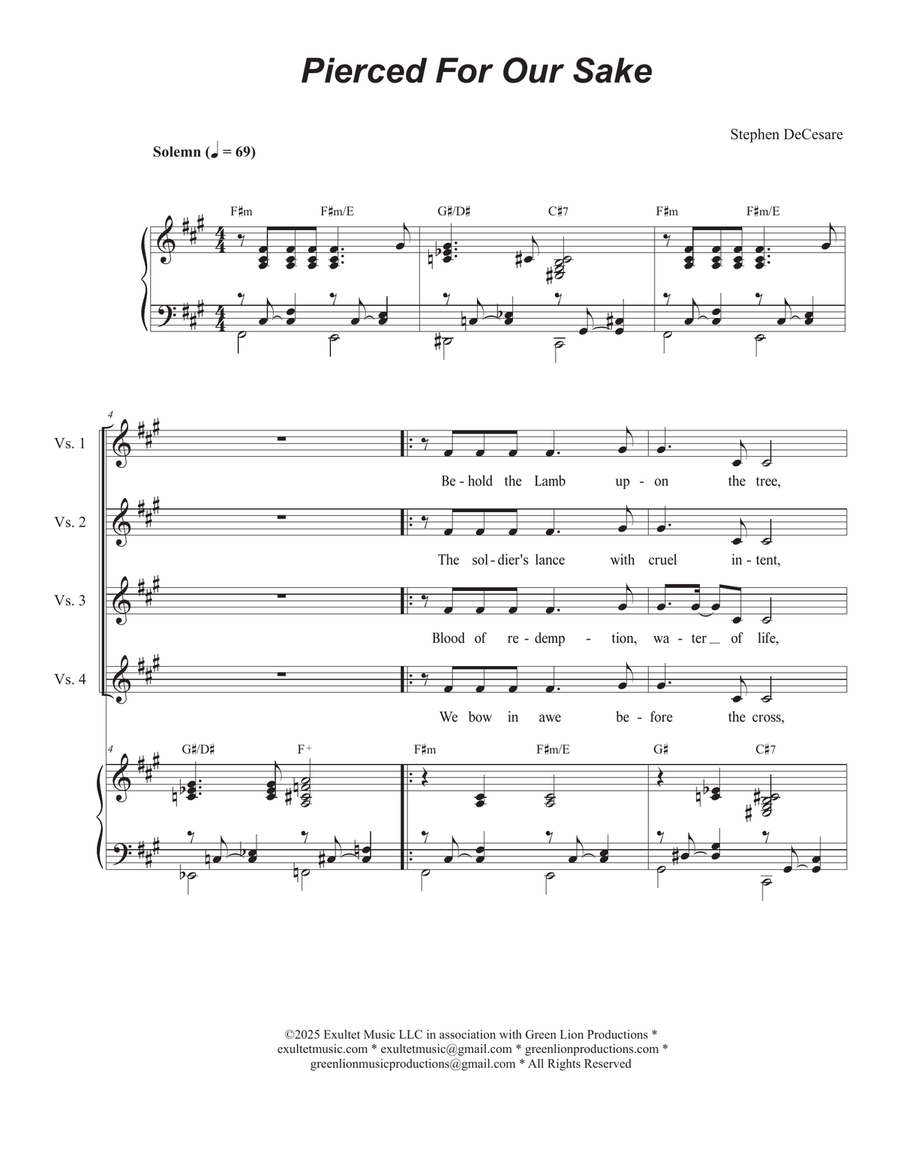 Pierced For Our Sake (Vocal Quartet - (SATB) 4-Part scores gallery preview page 1